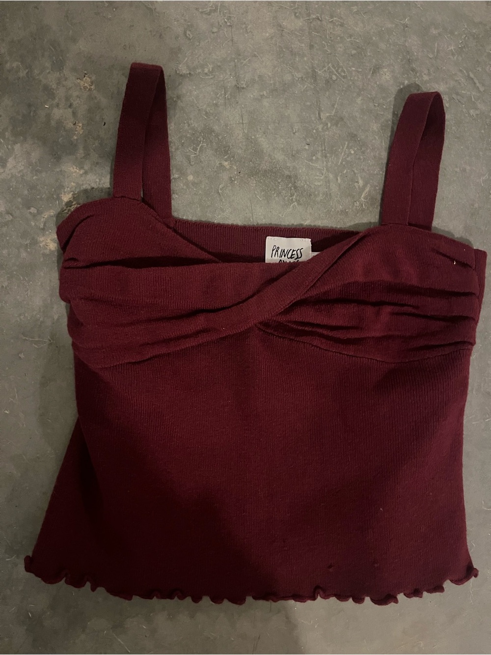 Princess Polly Twist-Front Ribbed Crop Tank Top in Burgundy
